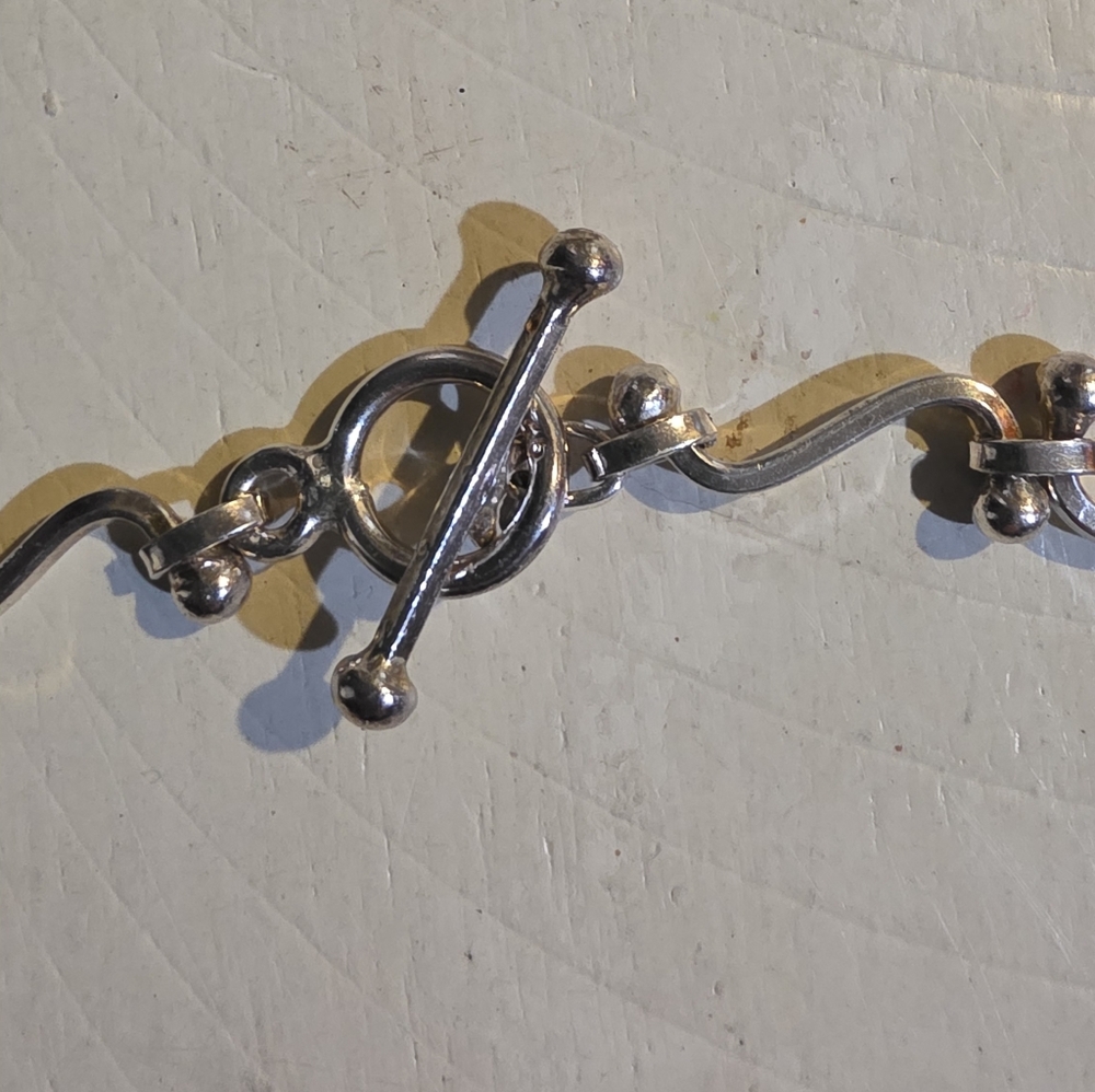 Necklace Curved Bar Link And Ball 925 Sterling Silver - Picture 3 of 5